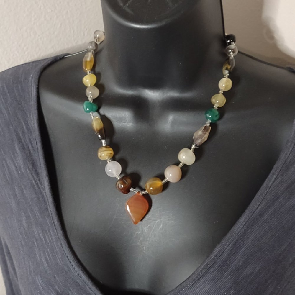 Very Awesome 19 Inch Multicolor Stone Bead Necklace
